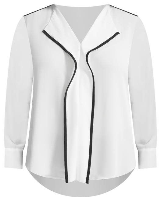 Plus Size Contrast-Trim Long-Sleeve Blouse