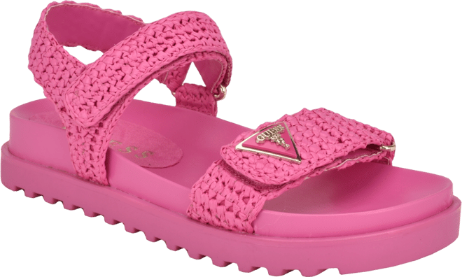 GUESS Women s Fabrica Open Toe Slide Footbed Raffia Sandals Macy s