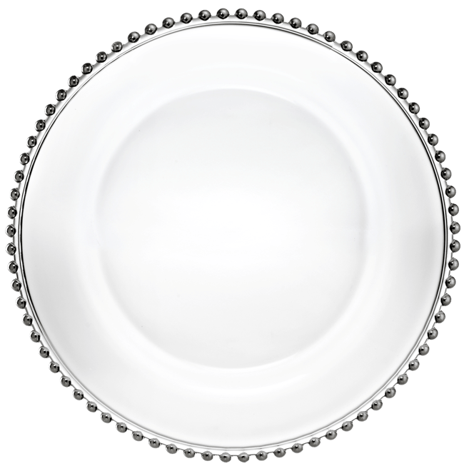 Jay Import  Glass Silver Beaded Charger Plate