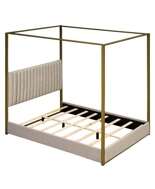 Streamdale Beige Queen Canopy Bed with Headboard and Frame