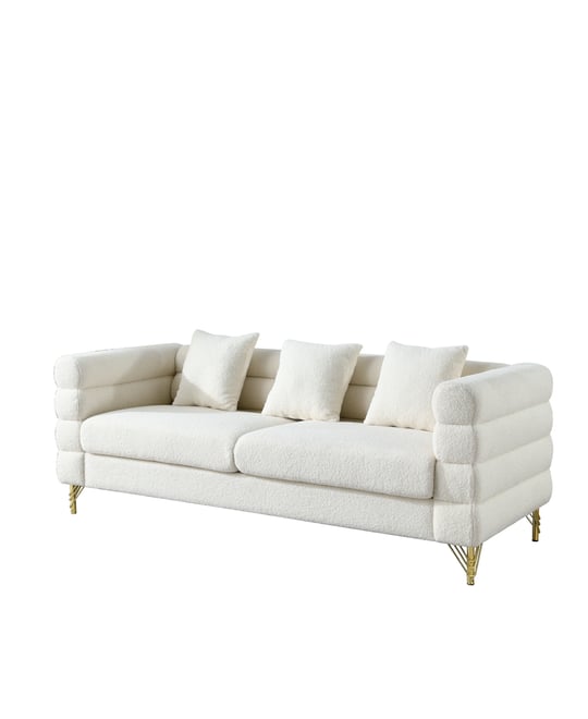 White Teddy Oversized 3-Seater Sectional Sofa With Pillows