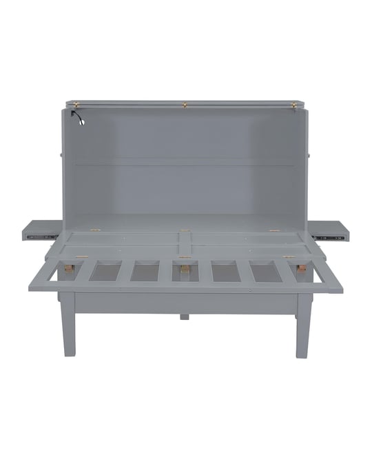 Simplie Fun Queen Size Murphy Bed With Usb Port And Removable Shelves On Each Side, White