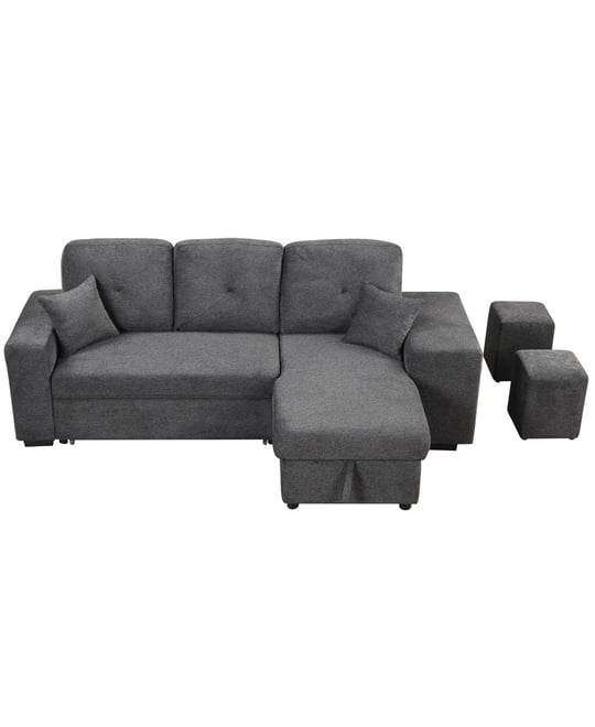 Streamdale Sectional Sofa Bed with Storage Chaise and 2 Stools