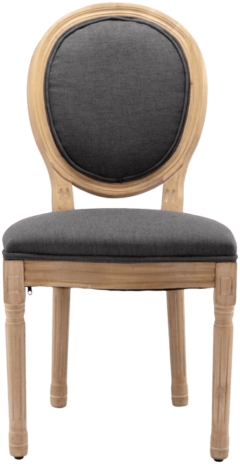 French Style Solid Wood Frame Antique Painting Linen Fabric Back Dining Chair, Set Of 2, Dark Gray