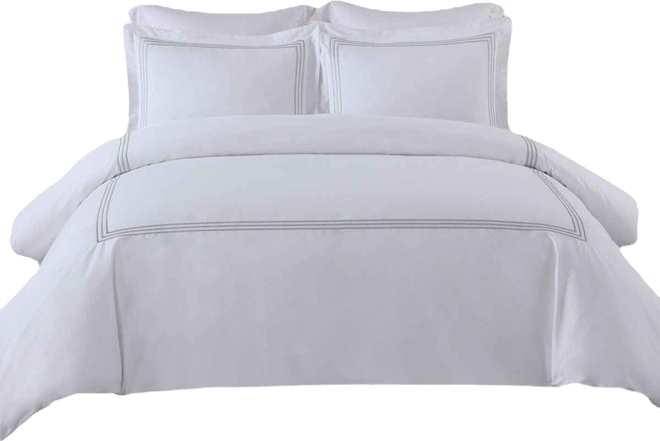Adeline 100% Cotton Percale Embroidered Duvet Cover Set, Full/Queen