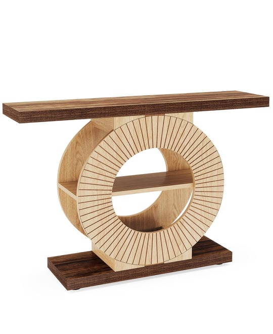 Entryway Table with Storage, Wood Console Table, 39.3-Inch Sofa Table Small Accent Hallway Table with Shelves and Circle Base
