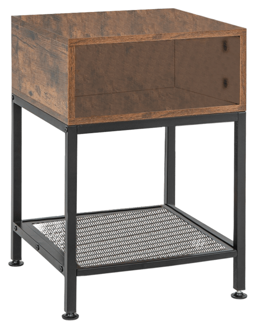 Industrial Nightstand End Side Table with Mesh Shelf