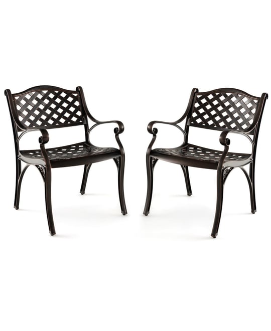 Cast Aluminum Dining Chairs Set of 2 with Patio Chairs Armrests Flower Pattern