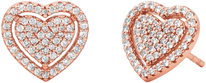 Sterling Silver Pave Heart Stud Earrings