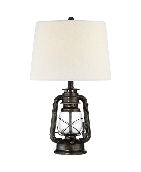 Murphy Industrial Rustic Accent Table Lamp 23" High with Dimmer Weathered Bronze Clear Glass Oatmeal Fabric Drum Shade for Bedroom Living Room Ho