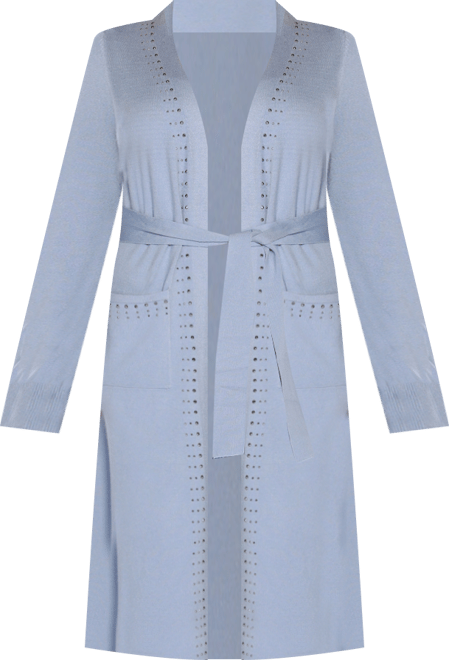 Black Label Women's Rhinestone-Trim Belted Duster Cardigan Zip Up sweater