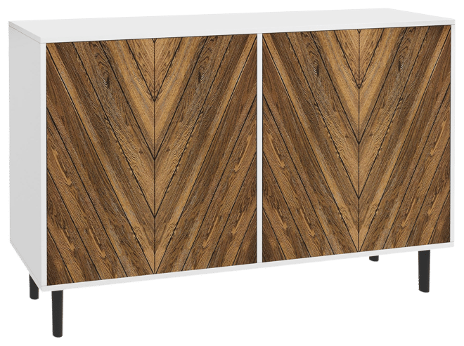 Sideboard Buffet Cabinet with Chevron Doors, Pine Wood Legs,