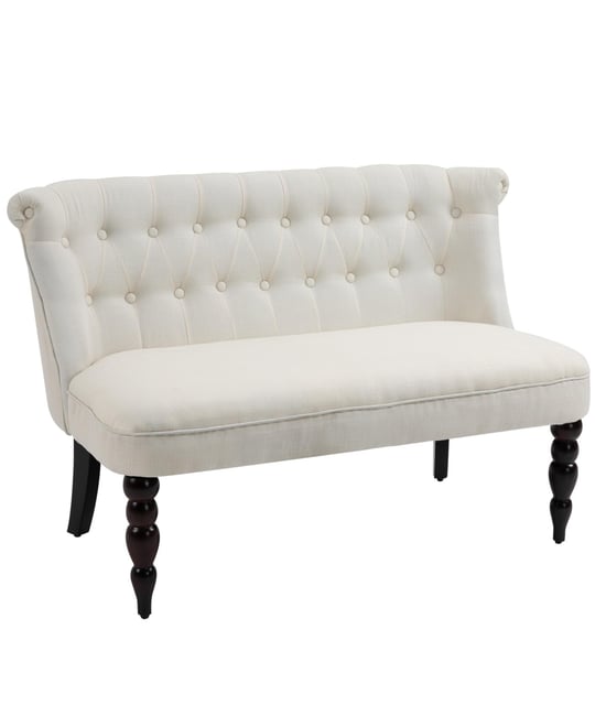Upholstered Armless Fabric Loveseat with Button Tufted Design for Living Room with Wood Legs, Cream White