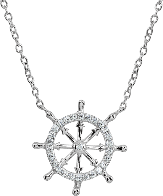 Cubic Zirconia Ship's Wheel Necklace in Sterling Silver or 18k Gold over Sterling Silver