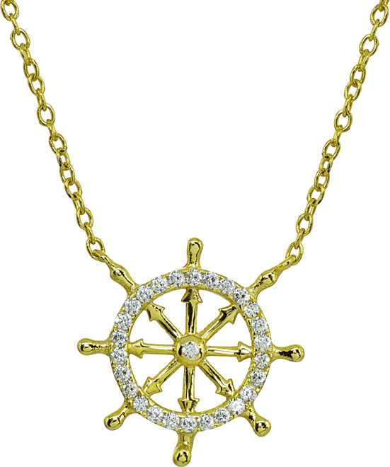 Cubic Zirconia Ship's Wheel Necklace in Sterling Silver or 18k Gold over Sterling Silver