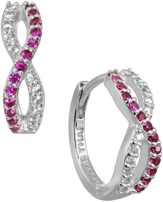 White and Blue Cubic Zirconia Infinity Huggie Hoop Earrings in Sterling Silver