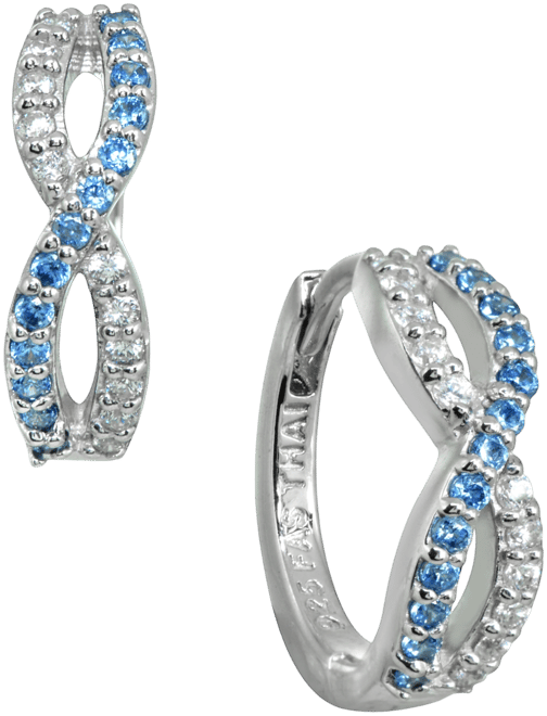 White and Blue Cubic Zirconia Infinity Huggie Hoop Earrings in Sterling Silver