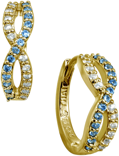 White and Blue Cubic Zirconia Infinity Huggie Hoop Earrings in Sterling Silver