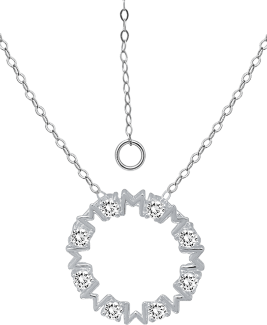 Cubic Zirconia "Mom" Circle Pendant Necklace in Sterling Silver, 16" + 2" extender, Created for Macy's