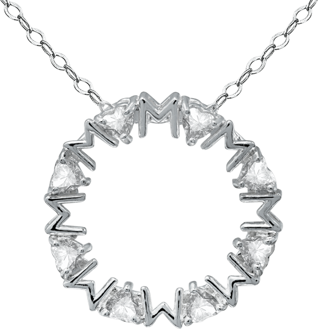 Cubic Zirconia Heart Stones "Mom" Circle Pendant Necklace in Sterling Silver, 16" + 2" extender, Created for Macy's