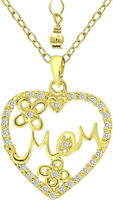 Cubic Zirconia "Mom" Heart Pendant Necklace in 18k Gold-Plated Sterling Silver, 16" + 2" extender, Created for Macy's