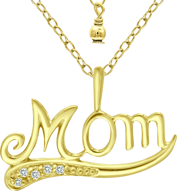 Cubic Zirconia Accent "Mom" Pendant Necklace in 18k Gold-Plated Sterling Silver, 16" + 2" extender, Created for Macy's