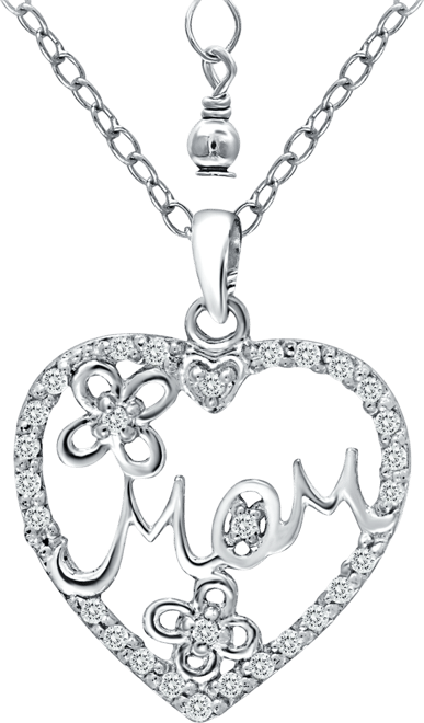 Cubic Zirconia "Mom" Heart Pendant Necklace in Sterling Silver, 16" + 2" extender, Created for Macy's
