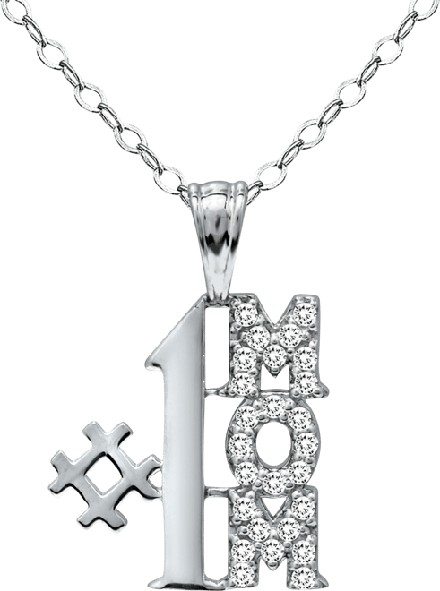 Cubic Zirconia "#1 Mom" Pendant Necklace in Sterling Silver, 16" + 2" extender, Created for Macy's