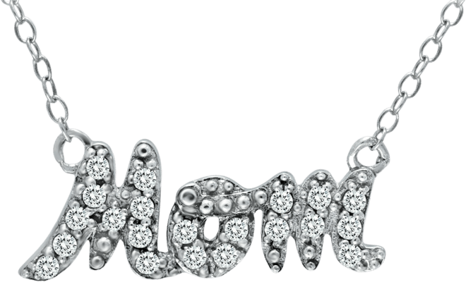 Cubic Zirconia "Mom" Nameplate Necklace in 18k Gold-Plated Sterling Silver, 16" + 2" extender, Created for Macy's (Also available in sil