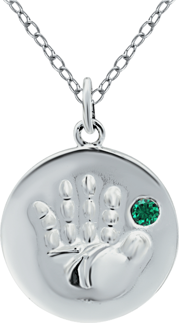 Crystal Birth Month "Handprint" Disc 18" Pendant in Sterling Silver, Created for Macy's