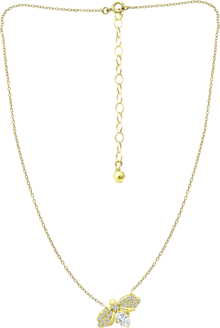 Cubic Zirconia Bee 16" Pendant Necklace in 18k Gold-Plated Sterling Silver, Created for Macy's