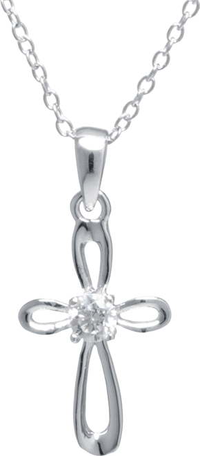 Cubic Zirconia 18" Cross Pendant Necklace in Sterling Silver, Created for Macy's