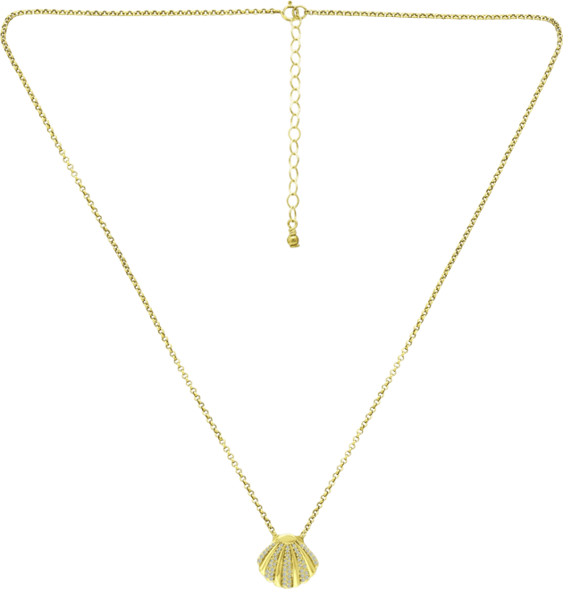 Cubic Zirconia Clam Shell Pendant Necklace in 18k Gold-Plated Sterling Silver, 16" + 2" extender, Created for Macy's