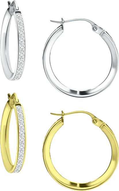 2-Pc. Set Cubic Zirconia Small Hoop Earrings in Sterling Silver & 18k Gold-Plate, 0.78", Created for Macy's