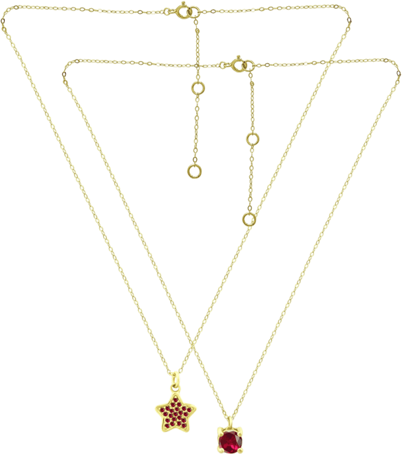 Lab Grown Ruby Star and Round Pendant Set, 2 Piece