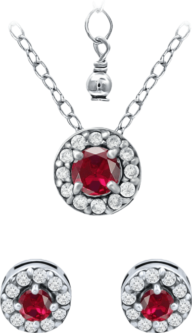 Created Ruby and Cubic Zirconia Halo Pendant and Earring Set, 3 Piece