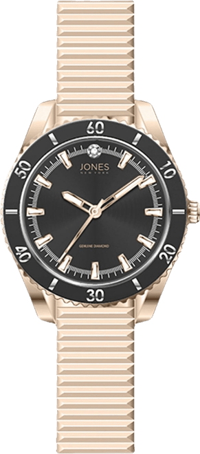 Women's Genuine Diamond Black Dial and Rose Gold-Tone Expansion Metal Bracelet Analog Watch 34mm