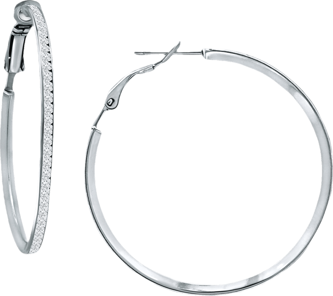 Cubic Zirconia Medium Hoop Earrings, 1.5", Created for Macy's