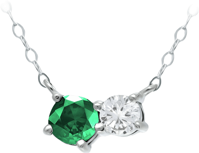 Green Quartz & Cubic Zirconia Two-Stone Pendant Necklace, 16" + 2" extender, Created for Macy's
