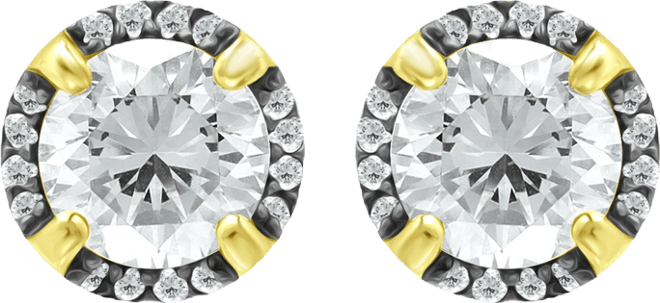 Cubic Zirconia with Black Rhodium Halo Stud Earrings, 18K Gold over Silver