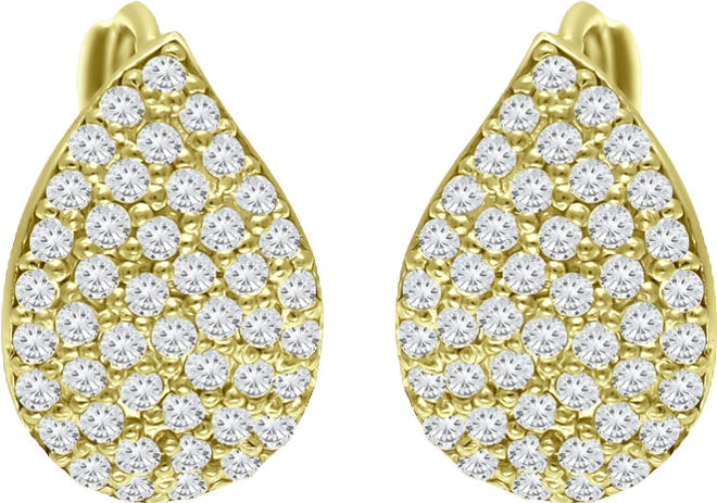 Pave Teardrop Cubic Zirconia Huggie Hoop Earrings, Sterling Silver or 18K Gold over Silver