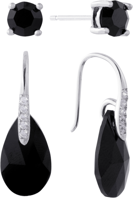 Gianni Bernini 2-Pair Crystal Teardrop Stud Earrings Set (1.34 ct. t.w.) in Sterling Silver