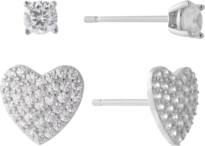 Gianni Bernini 2-Pair Cubic Zirconia Pave Heart Stud Earrings Set (0.69 ct. t.w.) in Sterling Silver or 18K Gold Over Sterling Silver
