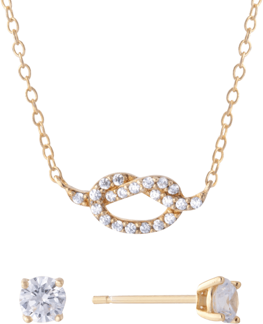 Gianni Bernini 2-Piece Cubic Zirconia Love Frontal Necklace and Stud Earrings Set (1.31 ct. t.w.) in 18K Gold Over Sterling Silver