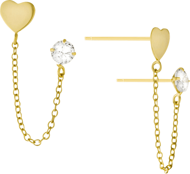 Cubic Zirconia & Heart Double Piercing Chain Earrings in Gold-Plated Sterling Silver, Created for Macy's
