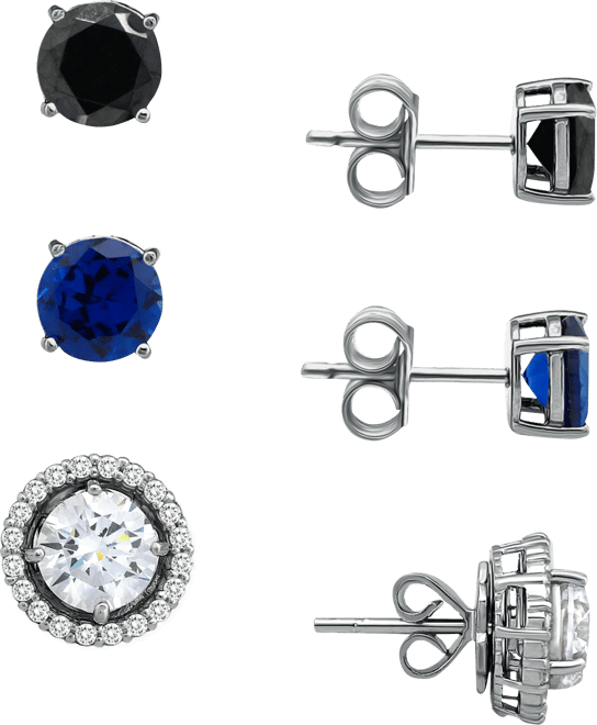 3-Pc. Set Multicolor Cubic Zirconia Stud Earrings with Interchangeable Halo Jackets in Sterling Silver, Created for Macy's
