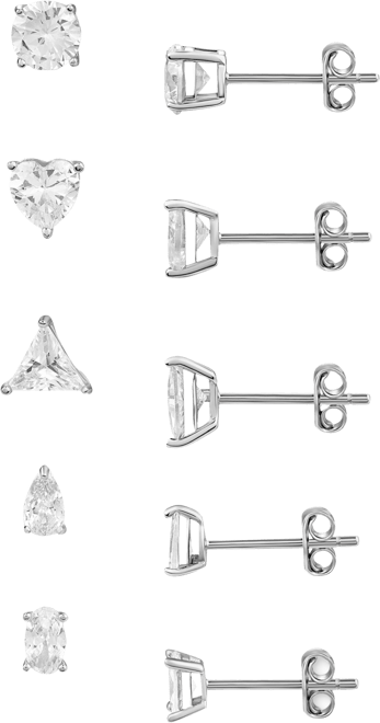 5-Pc. Set Cubic Zirconia Solitaire Multi-Cut Stud Earrings in Sterling Silver, Created for Macy's