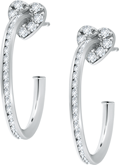 Cubic Zirconia Heart Motif Small Hoop Earrings, 0.88", Created for Macy's
