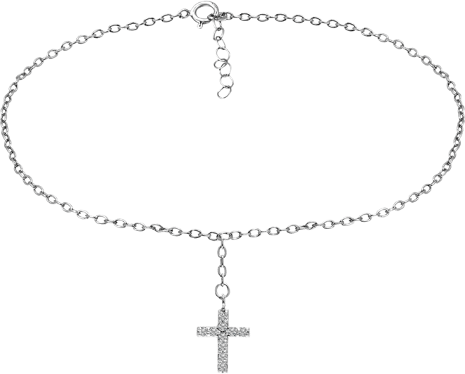 Cubic Zirconia Dangle Cross Ankle Bracelet in Sterling Silver, Created for Macy's