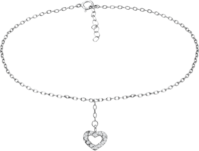 Cubic Zirconia Heart Drop Charm Ankle Bracelet in Sterling Silver, Created for Macy's